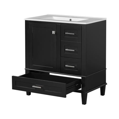 30" Bathroom Vanity , Modern Bathroom Cabinet with Sink Combo Set, Bathroom Storage Cabinet with a Soft Closing Door and 3 Drawers, Solid Wood Frame(Black)