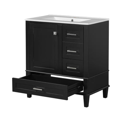 30" Bathroom Vanity , Modern Bathroom Cabinet with Sink Combo Set, Bathroom Storage Cabinet with a Soft Closing Door and 3 Drawers, Solid Wood Frame(Black)