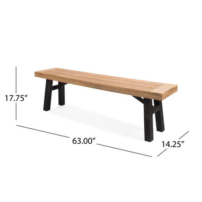 Outdoor Bench with Slat Panel Design and Acacia Wood Frame(Set of 2), Natural and Grey
