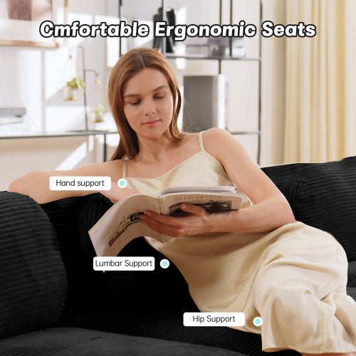 82'' loveseat sofa in luxuryCorduroy Fabric modular for free combo separation curved armrests ,anti-slip design high-resilience sponge fits living rooms bedrooms Audiovisual Room, Black