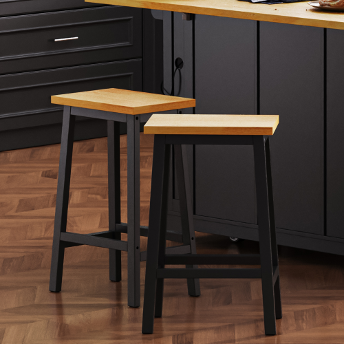 Solid Wood Bar Stools (Not Cheap Iron), 25.6inch Tall Set of 2 Bar Chairs, Kitchen Counter Stools with Footrests, Farmhouse Stools for Dining Room, Kitchen, Counter, Black