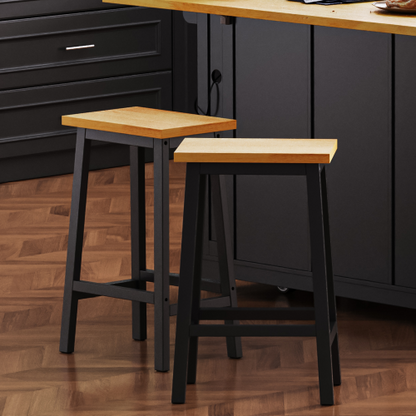 Solid Wood Bar Stools (Not Cheap Iron), 25.6inch Tall Set of 2 Bar Chairs, Kitchen Counter Stools with Footrests, Farmhouse Stools for Dining Room, Kitchen, Counter, Black
