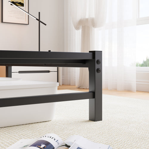 Queen Size  Metal Bed Frame with Wooden Headboard, RGB Lights,Charger, Storage Shelf, Noise-Free, No Box Spring Needed,Rustic Brown