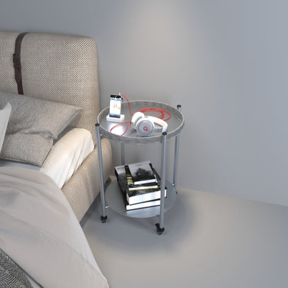 2-Tier Movable Round Side Table with Lockable Wheels