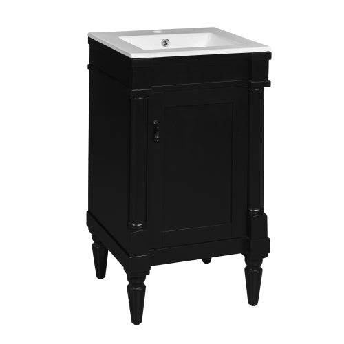 18-Inch Modern Bathroom Vanity with Sink, Modern Bathroom Storage Cabinet with Door, Freestanding Small Space Bathroom Cabinet, Single Sink Cabinet with Adjustable Shelf, Black