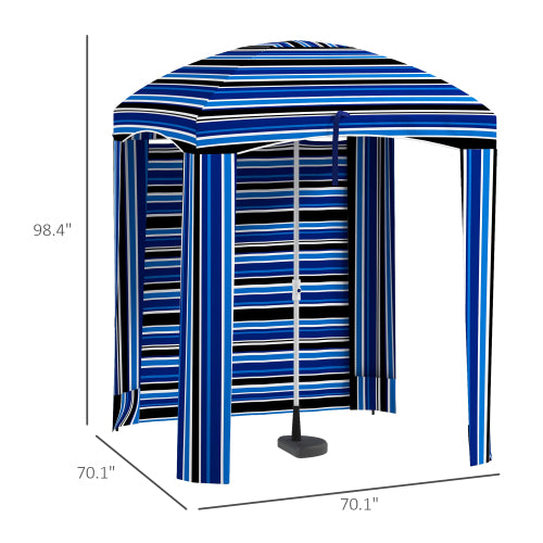 Outsunny 5.9' x 5.9' Portable Beach Umbrella, Ruffled Outdoor Cabana with Walls, Vents, Sandbags, Carry Bag, Blue Stripe