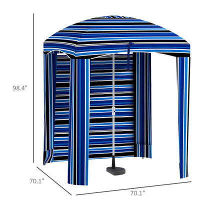 Outsunny 5.9' x 5.9' Portable Beach Umbrella, Ruffled Outdoor Cabana with Walls, Vents, Sandbags, Carry Bag, Blue Stripe