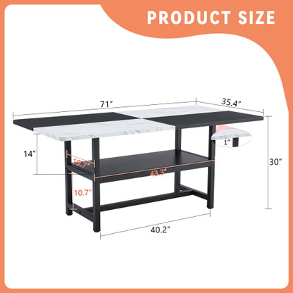 71-Inch Modern Two-Tone Dining Table with Storage Shelf for 6-8