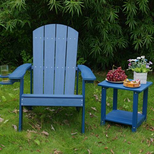 Lounge chair dark blue color, suitable for all seasons: Outdoor lounge chair, made of sturdy HIPS material, equipped with 304 stainless steel accessories.