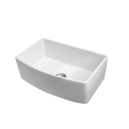 White Farmhouse Sink - 33 x 19 x 10 inch White Kitchen Sink Porcelain Ceramic Arch Edge Apron Front Single Bowl Farm Kitchen Sinks