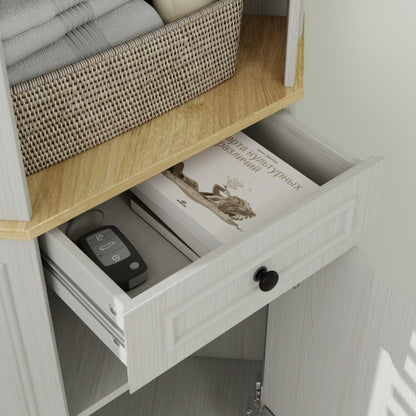 68" Tall Corner Cabinet, Freestanding Corner Storage Cabinet with 1 Door, 1 drawer and a Adjustable Shelf, Farmhouse Bar Storage Cabinet for Living Room, Dining room, Kitchen, Bathroom-Antique White