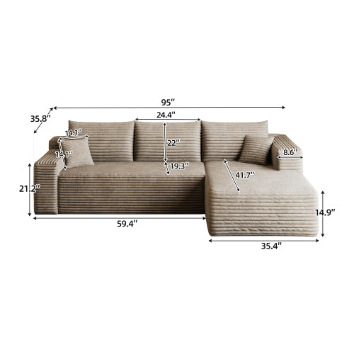 95 inch  Camel Plush Corduroy U-Shape Cloud Modular Sectional Sofa, No Assembly