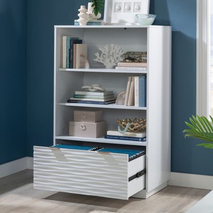 White Coastal Style 2-Shelf Adjustable Bookcase With Lower Drawer
