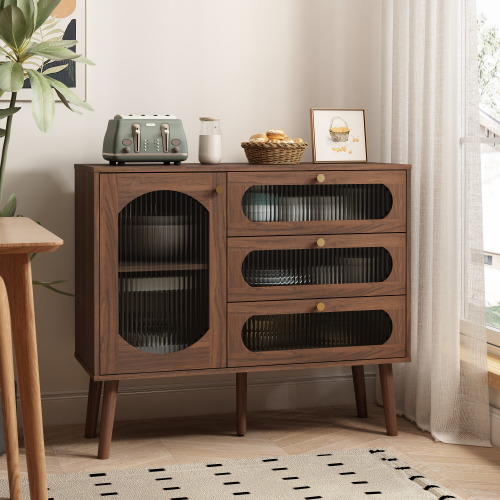 Accent Cabinet with 3 Drawers and Door, Wooden Storage Cabinet with Shelves, Sideboard for Living Room, Entryway, Natural
