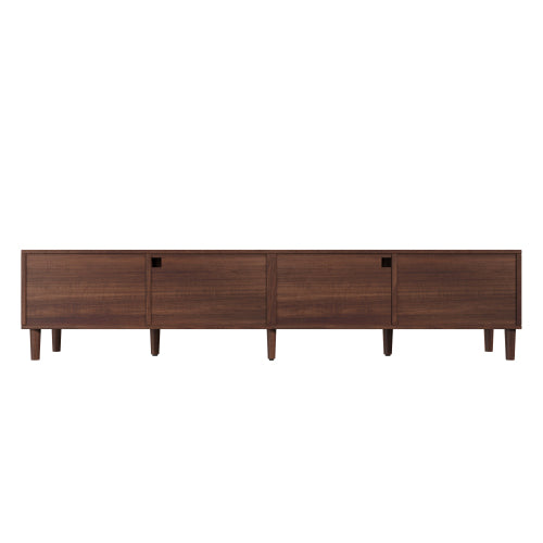 86 inch TV Stand for TVs Up to 90 inch, Rattan Media Console with LED Lights, Drawers & Glass Storage