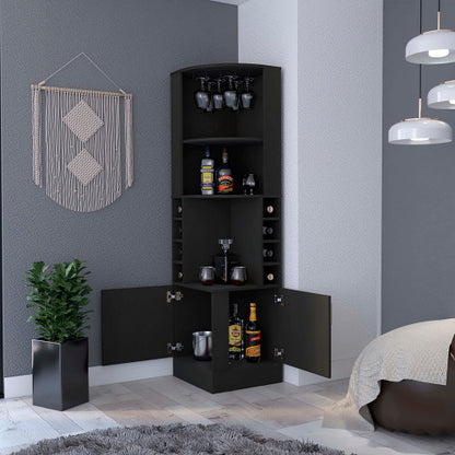 Bar Cabinet, Eight Bottle Cubbies, Two Large Open Shelves