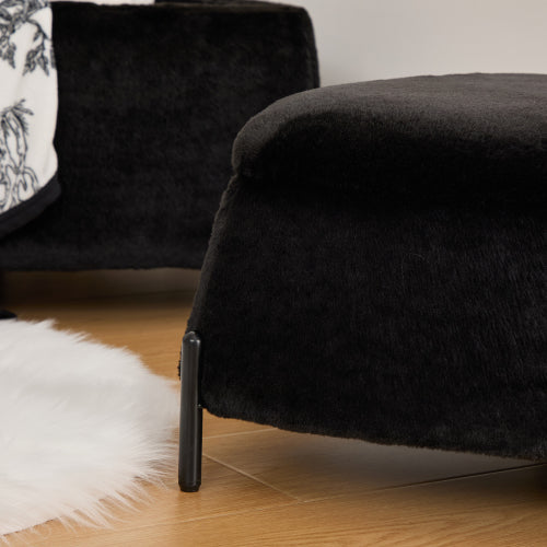 2-Piece Faux Fur Storage Ottoman Set with Metal Legs