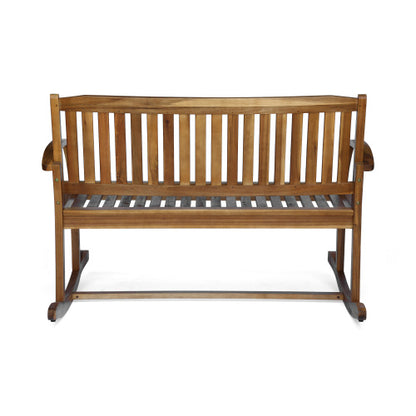 Patio Rocking Loveseat, 2 Person Outdoor rocker Bench, Acacia Wood Patio rocking Loveseat with Armrests, Slatted Seat & Backrest, Porch Rocking Bench for Backyard, Garden