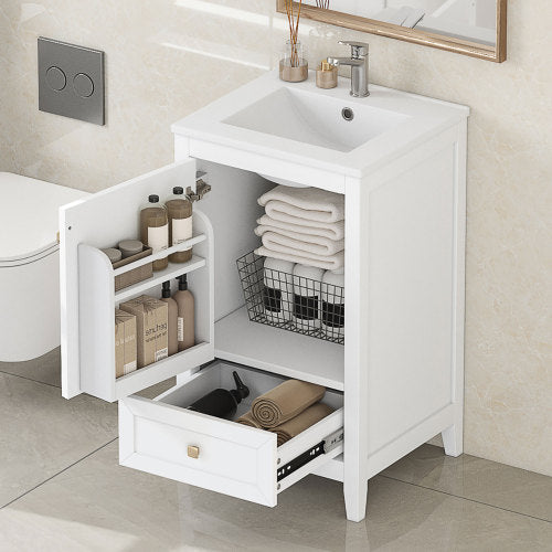 20" Bathroom Vanity with Sink, Bathroom Cabinet with Soft Closing Door, Storage Rack and A Drawer, White