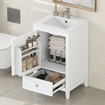 20" Bathroom Vanity with Sink, Bathroom Cabinet with Soft Closing Door, Storage Rack and A Drawer, White