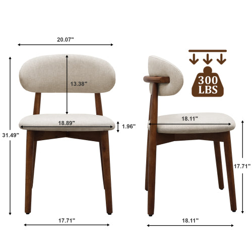 Set of 2 Warm Grey Flannelette Dining Chairs, Moisture-Proof Oak Wood Leg Armless Kitchen Side Chairs