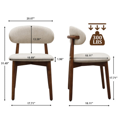 Set of 2 Warm Grey Flannelette Dining Chairs, Moisture-Proof Oak Wood Leg Armless Kitchen Side Chairs