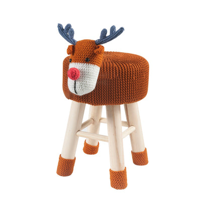 Deer Ottoman Stool Cute Animal Foot Stool Kids Seat with Solid Wood Legs
