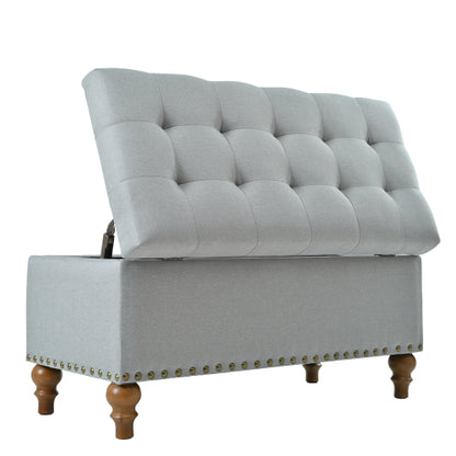 36.61 inch Linen Storage Ottoman Bench with Safety Hinge, Grey