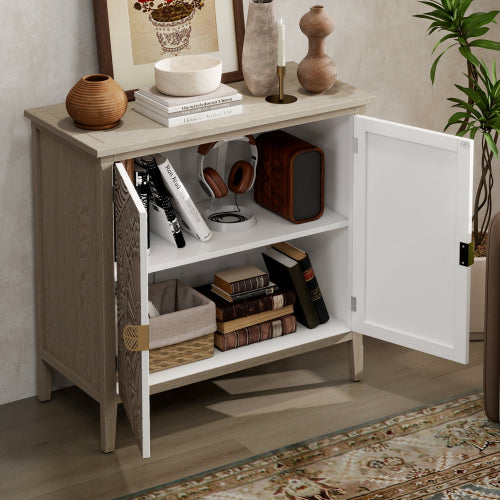 American Style 2-Door Wooden Storage Cabinet Relief Pattern Cabinet With Adjustable Layer Anti-Dumping Design
