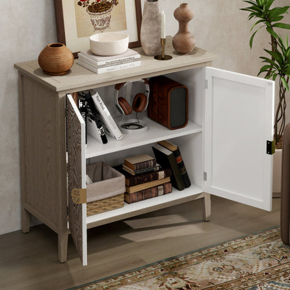 American Style 2-Door Wooden Storage Cabinet Relief Pattern Cabinet With Adjustable Layer Anti-Dumping Design