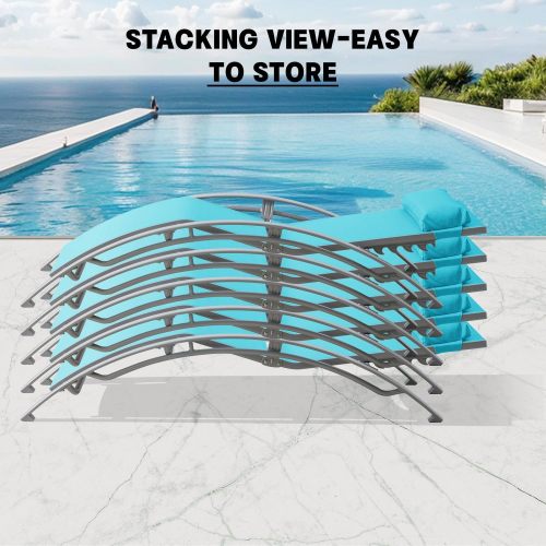 Pool Lounge Chairs Set of 3-Lake Blue (2 Lounge Chairs+1 Table)