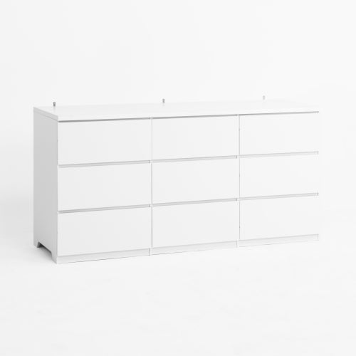9 Drawer Dresser with No Handle Design, Modern White Matte Wood Dresser for Bedroom, Storage Chest of Drawers for Living Room, Hallway, Entryway