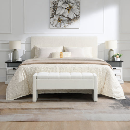 Modern Bed End Bench with Storage,Upholstered Large Foot Rest Stool, Comfy Window Vanity Bench for Living Room,Bedroom,Dorm,Coffee Table,Linen Beige