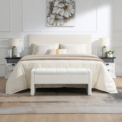 Modern Bed End Bench with Storage,Upholstered Large Foot Rest Stool, Comfy Window Vanity Bench for Living Room,Bedroom,Dorm,Coffee Table,Linen Beige