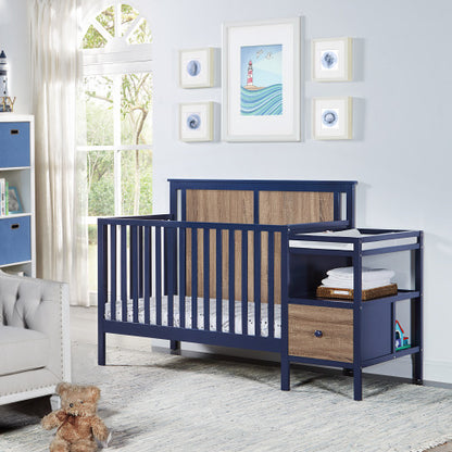 4-in-1 Crib and Changer Combo Midnight Blue/Vintage Walnut