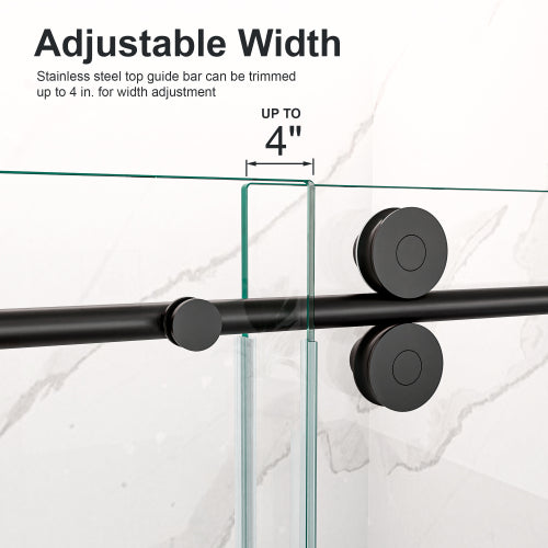 44"-48"W*76" H Frameless Single Sliding Shower Door – 5/16" (8mm) Clear Tempered Glass, Bypass Design with Matte Black Finish
