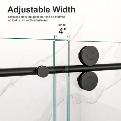 44"-48"W*76" H Frameless Single Sliding Shower Door – 5/16" (8mm) Clear Tempered Glass, Bypass Design with Matte Black Finish