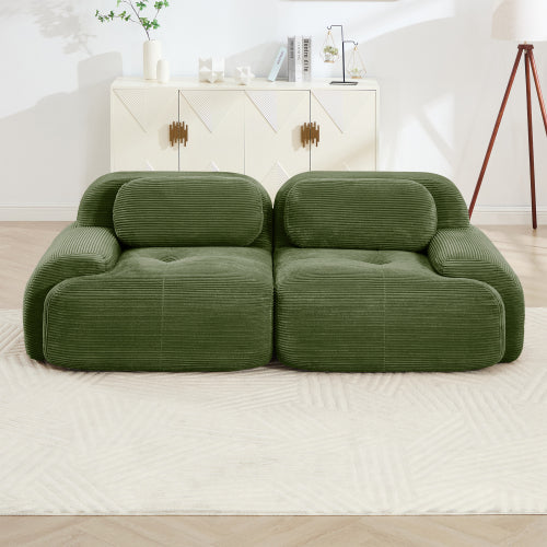 82'' loveseat sofa in luxuryCorduroy Fabric modular for free combo separation curved armrests ,anti-slip design high-resilience sponge fits living rooms bedrooms Audiovisual Room,Olive green