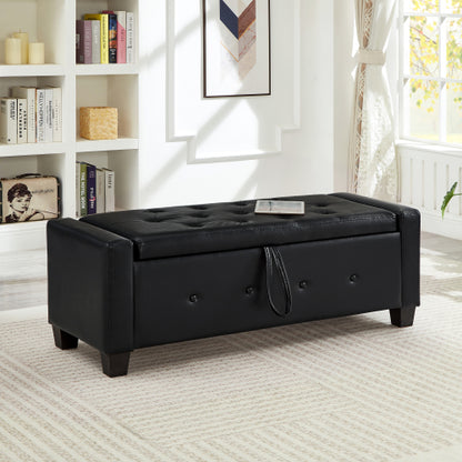 Black Tufted PU Faux Leather 48 inch Storage Ottoman Bench, Hallway Bedroom Storage Seat