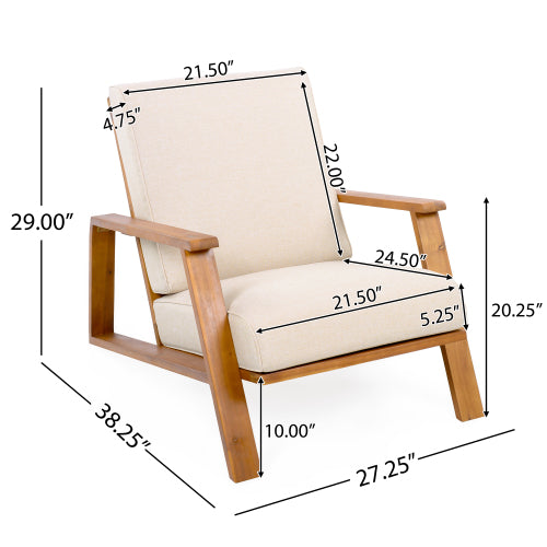 Patio Lounge Chair, Outdoor Club Chair with Beige Cushion and Teak Acacia Wood Frame