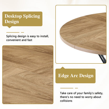 47.3 Inch Light Wood Grain Round Dining Table with Hourglass Metal Bracket for 4-6 People