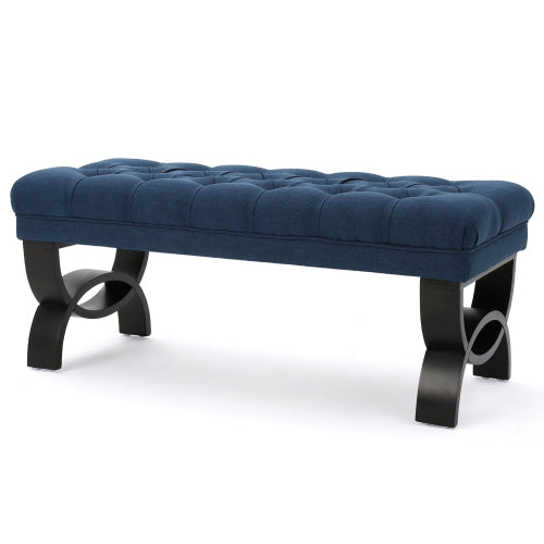 Classic Button Tufted Upholstered Ottoman Bench, Traditional Diamond Stitch Footrest with Half-Circle Legs