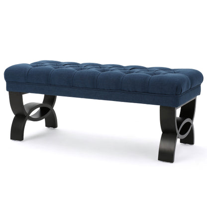 Classic Button Tufted Upholstered Ottoman Bench, Traditional Diamond Stitch Footrest with Half-Circle Legs