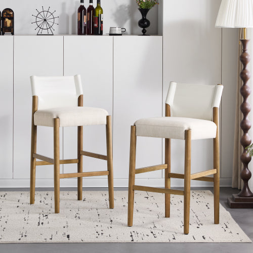 28.5inch , Modern Solid Wood Bar Stool with Polyester Cushion - Minimalist Kitchen Island Stool for Breakfast Nook & Home Bar (Neutral Tone Design), Set of 2