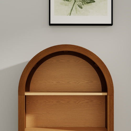 Walnut Arched Top 3-Tier Open Bookshelf Glaze Finish Storage Cabinet for Living Room Entryway Bedroom