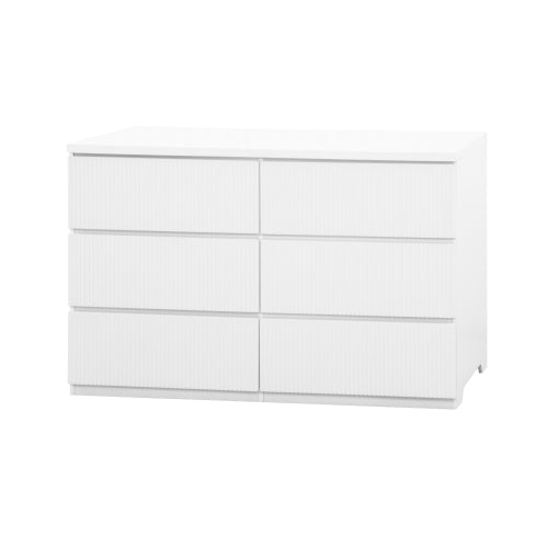 Modern White 6 Drawer Dresser, Wave Panel Drawer Fronts, Storage Cabinet, Versatile Chest of Drawers for Bedroom, Living Room - Sleek & Spacious Home Storage Solution