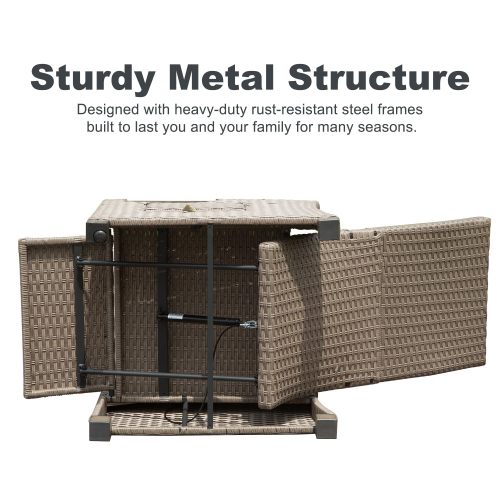 Outdoor Recliner Chair, Patio Recliner with Hand-Woven Wicker, Flip Table Push Back, Adjustable Angle, Thickness Cushions, Reclining Lounge Chair for Indoor and Outdoor, Gray