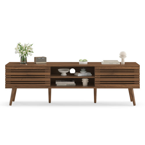 Mid-Century Fluted Media Console with Cable Cutouts Storage TV Stand for 70 Inch Flat Screen TV
