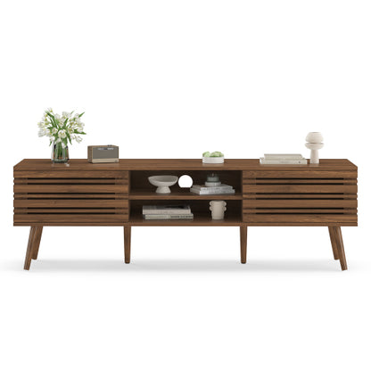 Mid-Century Fluted Media Console with Cable Cutouts Storage TV Stand for 70 Inch Flat Screen TV