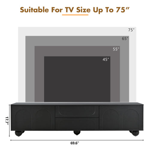 Black Arched Door TV Stand with Drawers 75 Inch Media Console